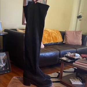 New Look Black Faux Suede Over-the-Knee High Heel Boots